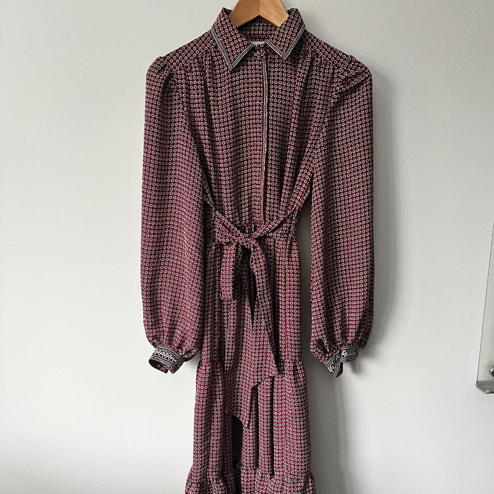 Max Studio Boho Maxi Dress XS with ties waist and Collar
